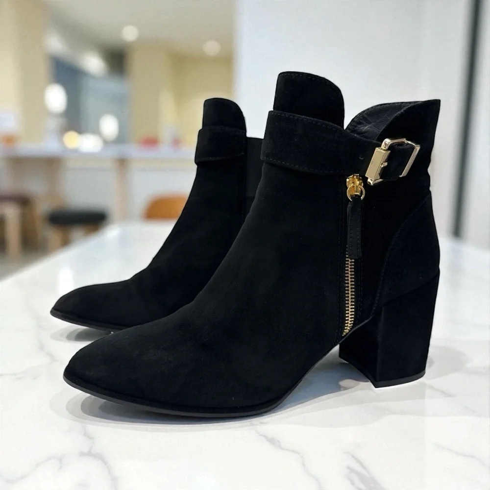 Stuart Weitzman Black Ankle Booties with Gold Zipper